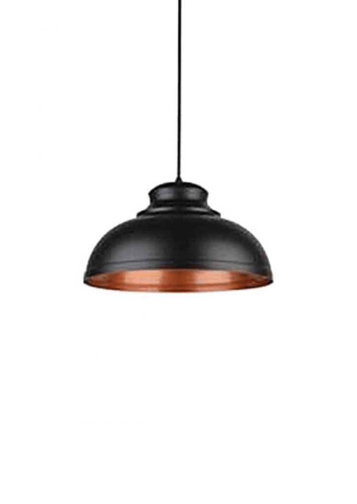 Industrial pendant light, black shaded dome – modern vintage lighting fixture.