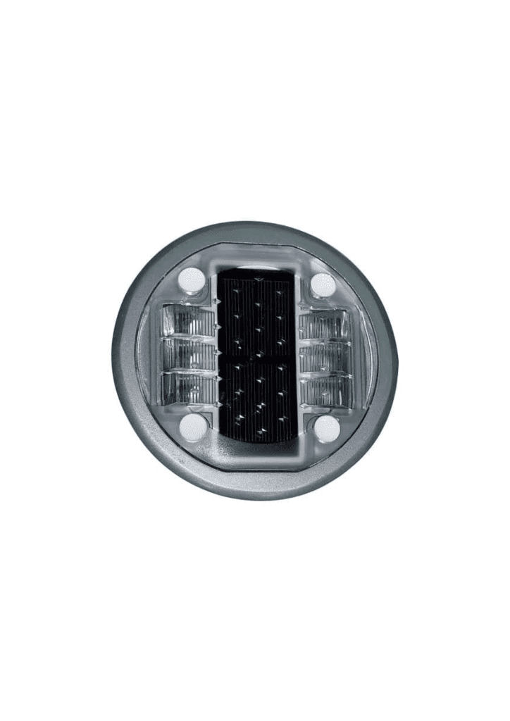 Premium solar stud, blinking green, round – durable roadway marker.